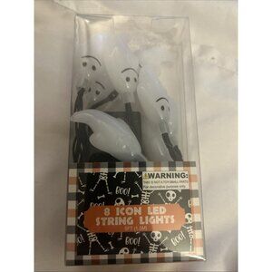 Halloween 8 Icon Led String Lights white ghost Wire 5' Battery Operated decor